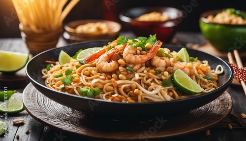 Pad Thai Stir-fried noodles with shrimp, peanuts, and lime