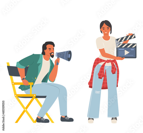 Film director and assistant engaged in cinema production