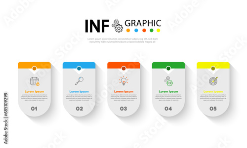 Vector infographic format Business concept with 5 options for content: diagrams, flowcharts, steps, parts, and workflow charts.