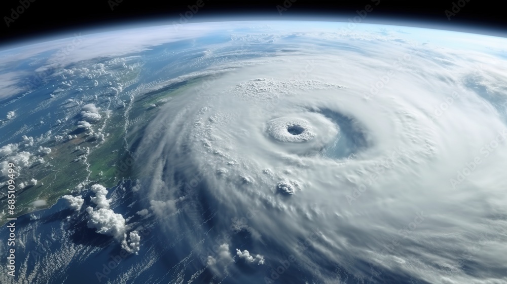 Hurricane Florence over Atlantics. Satellite view. Super typhoon over the ocean. The eye of the hurricane. The atmospheric cyclone. View from outer space