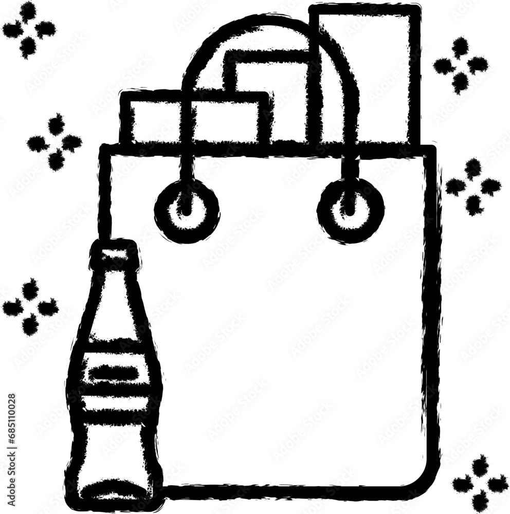 Products bottle paper bag vector icon in grunge style Products bottle paper bag vector icon in grunge style