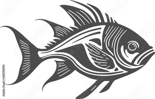 Fish hand drawn vector illustration for logotype or emblem