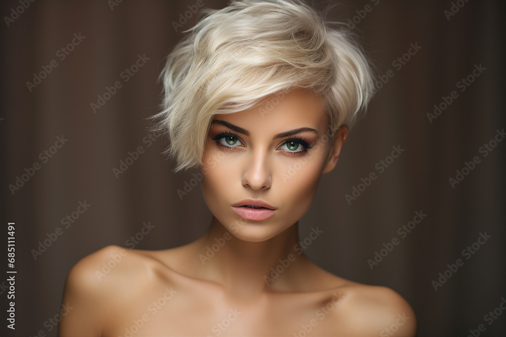 Generative AI picture of beautiful blonde woman fashion model after salon hairdresser procedure Generative AI picture of beautiful blonde woman fashion model after salon hairdresser procedure
