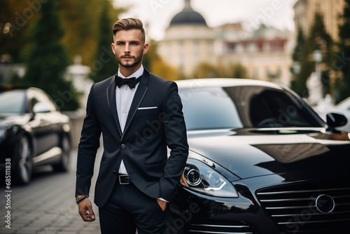 Professional driver near luxury car, closeup. Chauffeur service © Boraryn