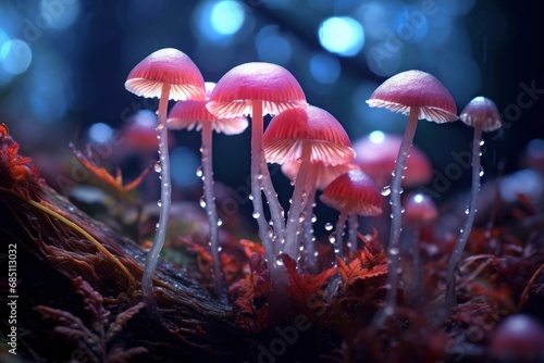 Mushrooms in the rain. Abstract photography. Generative ai