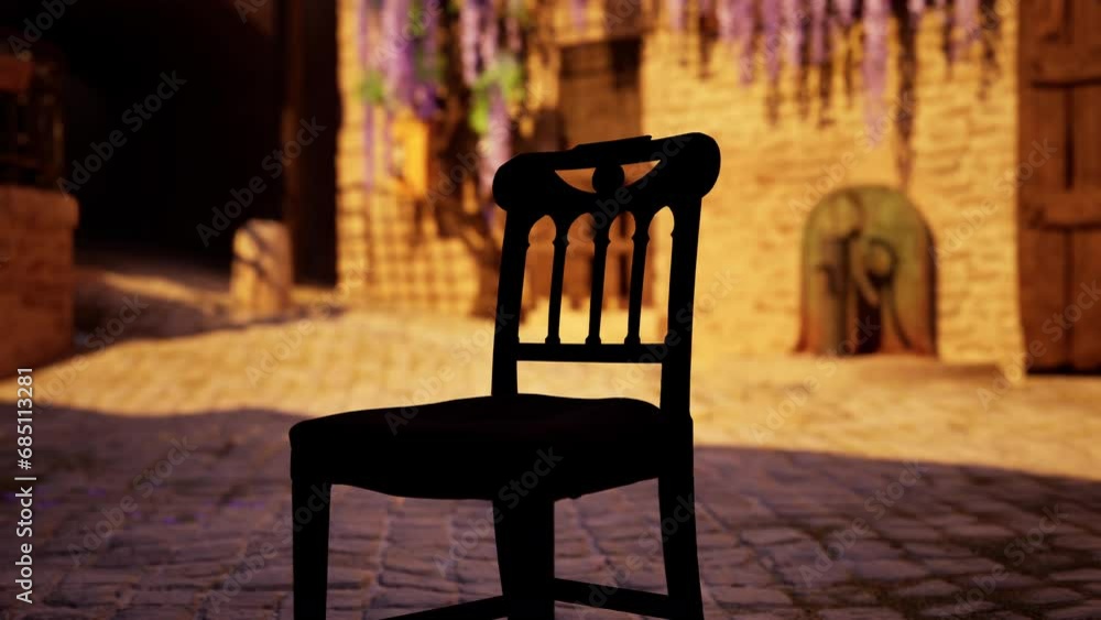 A Stylish Black Chair Accentuating a Charming Italian Town A Stylish Black Chair Accentuating a Charming Italian Town