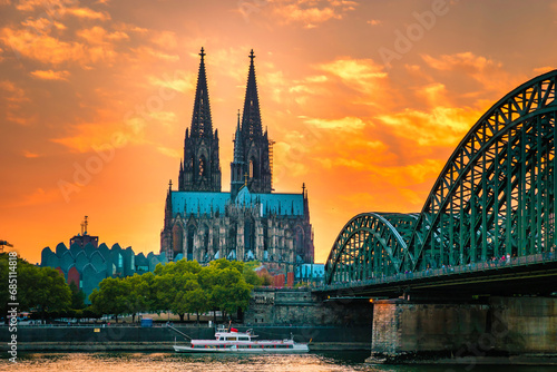 Koln Germany city skyline, Cologne skyline during sunset , Cologne bridge with cathedral Germany Europe Europe