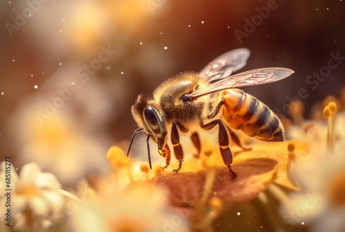 a honey bee is working hard and pollinating flowers. generative ai