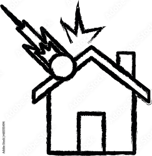 falling meteorite at home line vector icon in grunge style