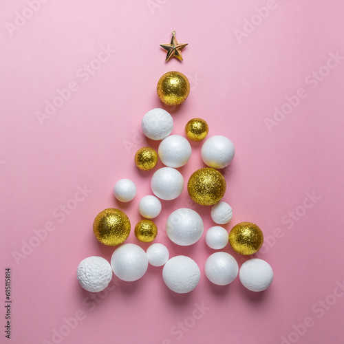 Christmas tree made of gold, white and red glitter ball decorati