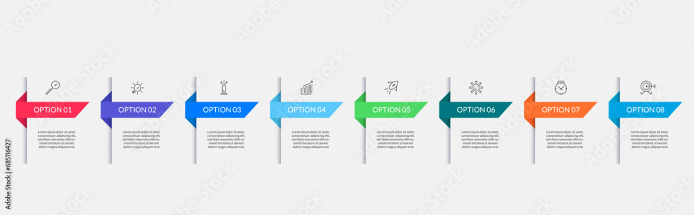 Vector Infographic design business template with icons and 8 options or steps. Vector Infographic design business template with icons and 8 options or steps.