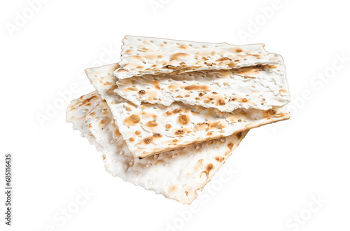 Happy Passover concept, matzah on a wooden board.  Transparent background. Isolated.