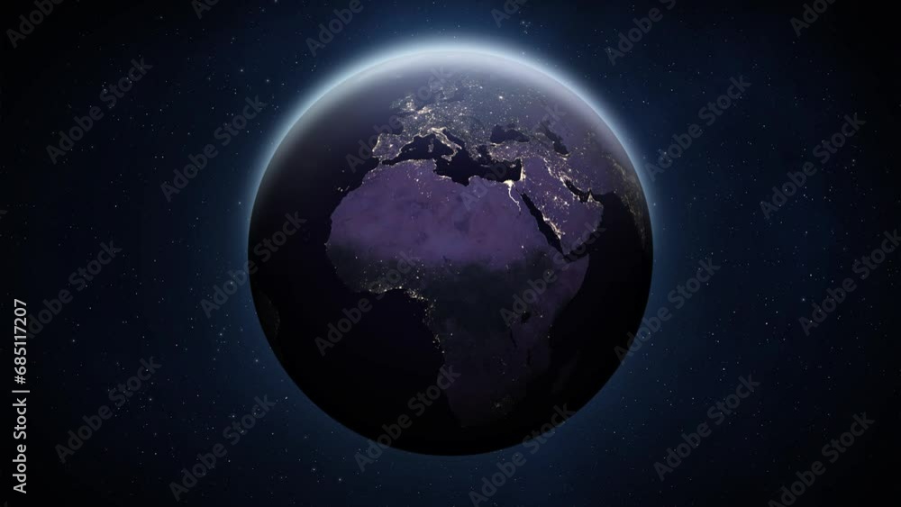 Earth rotating in deep outer space. Realistic beautiful night planet Earth rotates in space. Globe spinning 360 degrees. Nightly Earth planet in outer space. Elements of this video furnished by NASA. Earth rotating in deep outer space. Realistic beautiful night planet Earth rotates in space. Globe spinning 360 degrees. Nightly Earth planet in outer space. Elements of this video furnished by NASA.