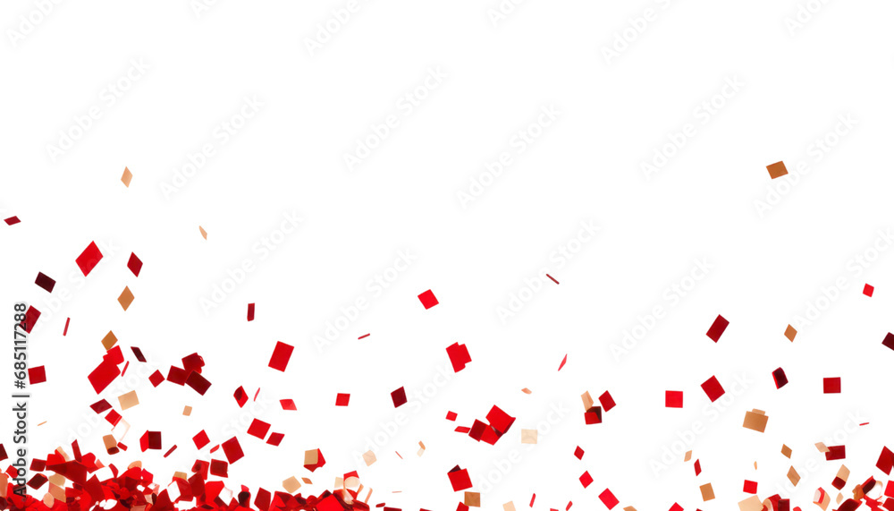 flying gold red colorful confetti isolated on transparent background cutout