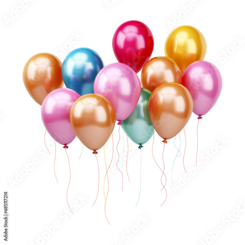 pink orange red blue and green balloons isolated on transparent background cutout