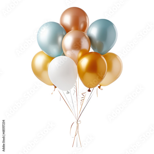 white bronze orange and blue balloons isolated on transparent background cutout