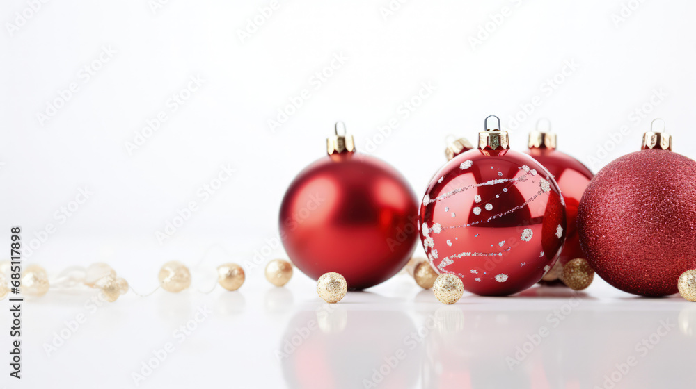 Christmas decorations on a white background, white space fot text Christmas decorations on a white background, white space fot text