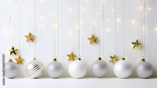 Christmas decorations on a white background, white space fot text