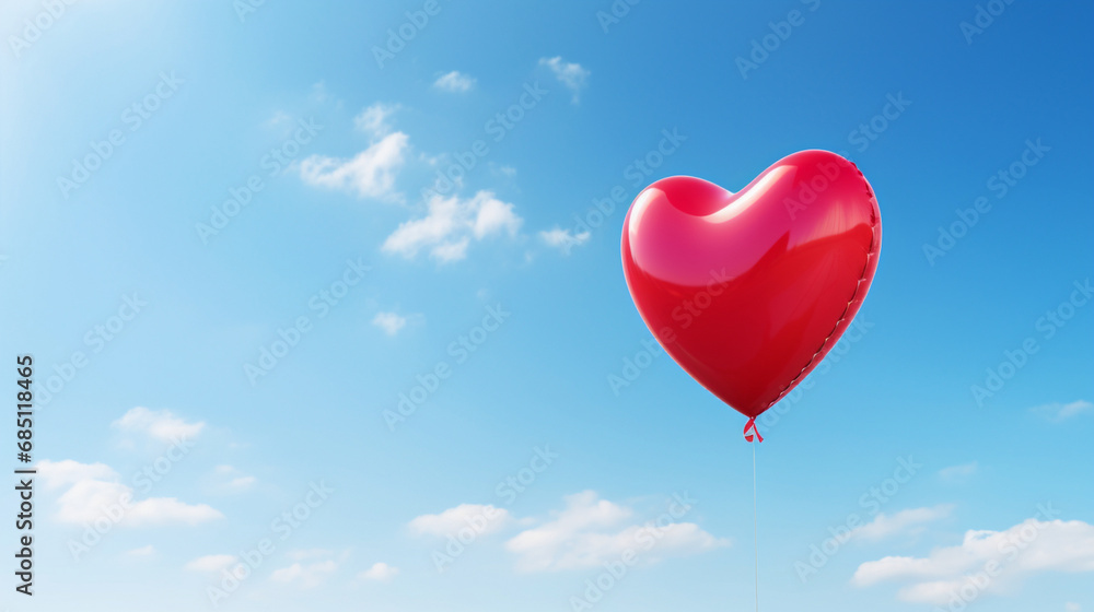 A heart-shaped balloon floating against a clear blue sky, Valentine’s Day, heart, with copy space A heart-shaped balloon floating against a clear blue sky, Valentine’s Day, heart, with copy space