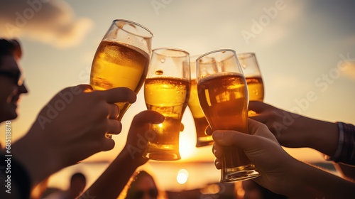 sunfun yellow beer drink cheers at sunset illustration sun cold, beach vacion, sea party sunfun yellow beer drink cheers at sunset photo