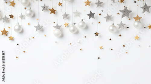 Christmas decorations on a white background, white space fot text photo