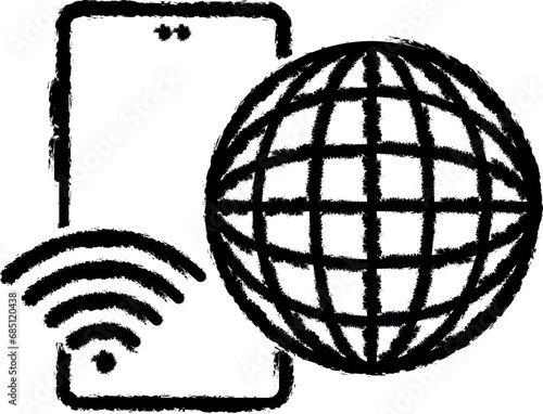 3G, internet, phone, globe, wi-fi vector icon in grunge style