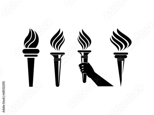Torch fire icons set on white background 