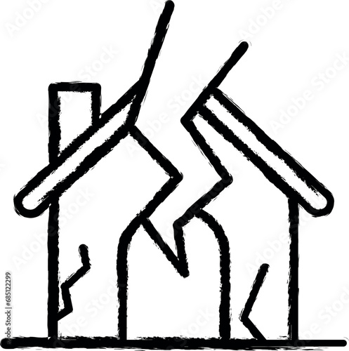 House, lightning, destruction vector icon in grunge style
