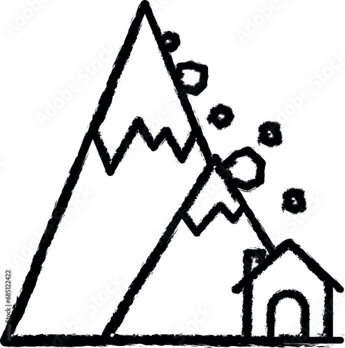 Mountain, house, landslide vector icon in grunge style