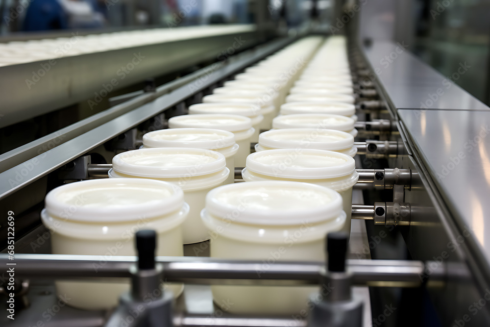 conveyor with jars and packages in the workshop for the production of household chemicals or food conveyor with jars and packages in the workshop for the production of household chemicals or food