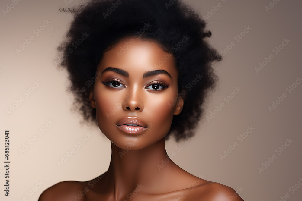 portrait of a beautiful black African woman with natural makeup and perfect skin, taking care of skin health portrait of a beautiful black African woman with natural makeup and perfect skin, taking care of skin health