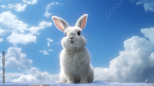 a small white rabbit in blue cloudy Ai Generative