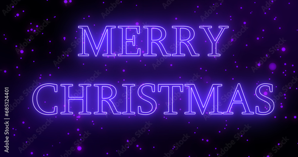 Purple neon color Merry Christmas text illustration with purple neon color snow in high-resolution. Purple neon color Merry Christmas animation.
