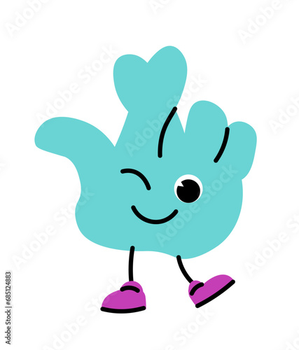 Hand characters with crossed fingers for luck