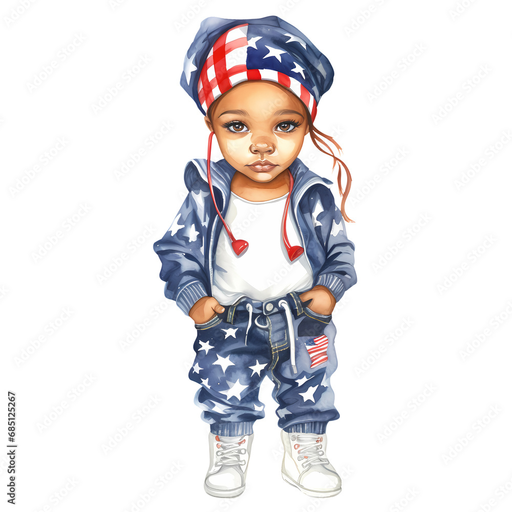 Cute Baby Girl American Flag Watercolor Clipart Illustration Cute Baby Girl American Flag Watercolor Clipart Illustration