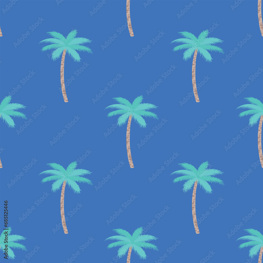 Cool Palm Tree pattern in web blue . Summer fashion print. Seamless vector