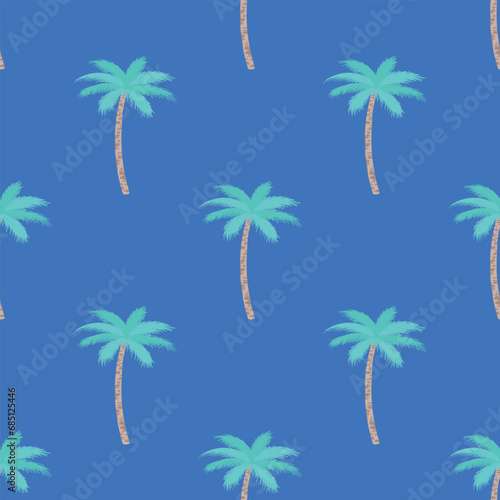 Cool Palm Tree pattern in web blue . Summer fashion print. Seamless vector