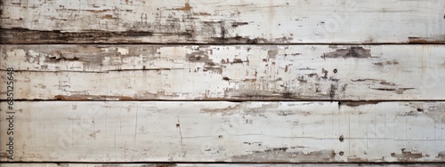 Weathered white wooden planks with peeling paint, ideal for rustic background or texture.