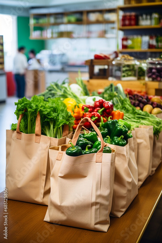 buying vegetables in reusable bags at the local market.Generative AI
