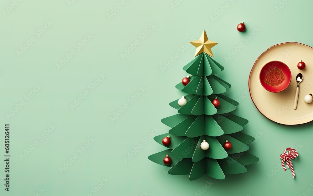 Cute decorated Christmas tree on a green background Cute decorated Christmas tree on a green background