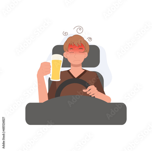 Road Safety concept. drunk don't drive. Drunk Man Driving Car