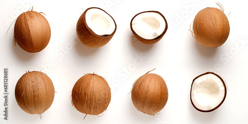Set realistic coconut drawing on a white background