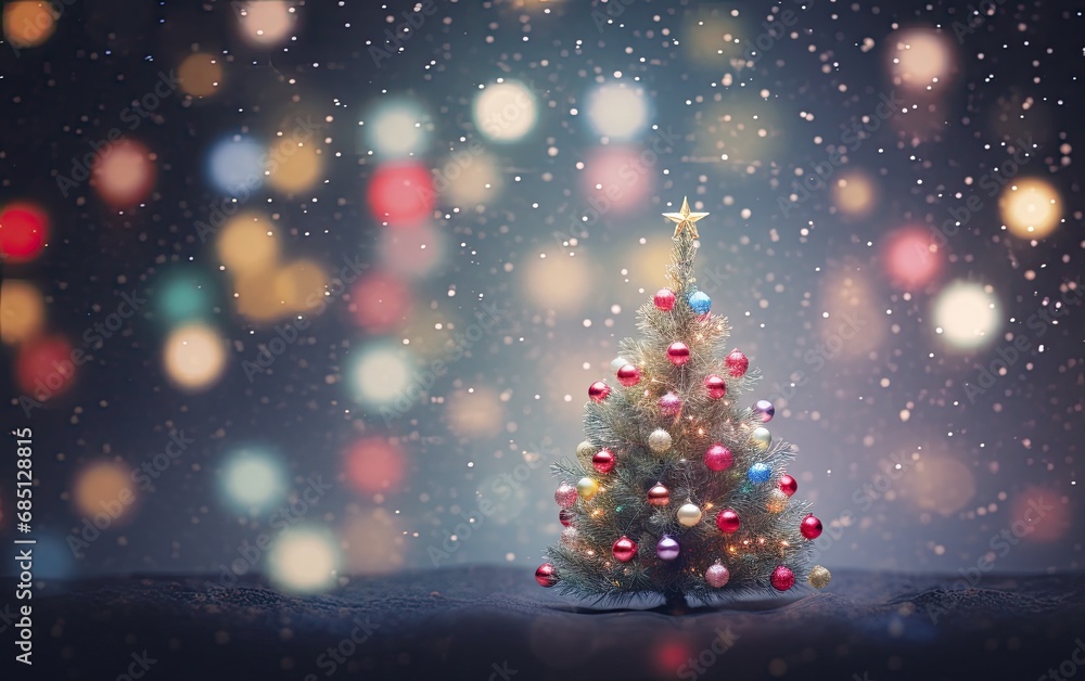 A Christmas tree in gentle soft focus, its ornaments and lights casting a warm glow against a minimalist backdrop, conveying the magic of the holiday season A Christmas tree in gentle soft focus, its ornaments and lights casting a warm glow against a minimalist backdrop, conveying the magic of the holiday season