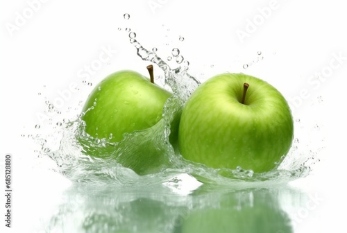 green apple with water splash isolated white background. generative ai