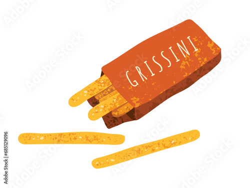 Grissini vector illustration. Italy breadsticks with sesame seeds in photo