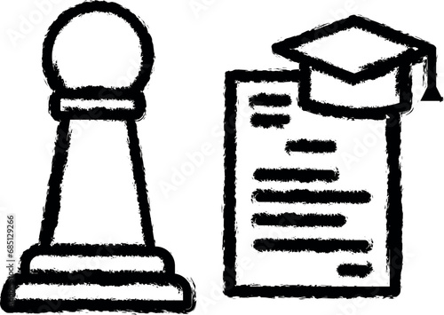 Chess graduation cap school vector icon in grunge style
