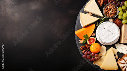 Cheese platter with craft cheese assortment on slate