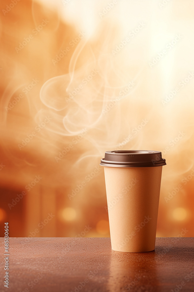 Mockup with a lid. A set of paper cups for coffee or tea on the background of nature.Generative AI Mockup with a lid. A set of paper cups for coffee or tea on the background of nature.Generative AI