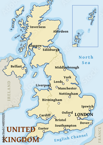 UK map vector - United Kingdom map with major cities