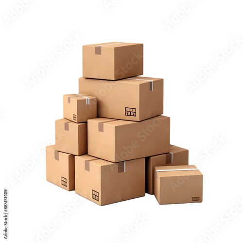 Stack of cardboard boxes isolated on transparent background © bao
